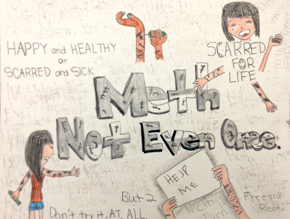 This artwork was submitted by Freesia R. from Washington Middle School for the Hawaii Meth Project Take a Stand Against Meth Art contest and was recognized as an honorable mention.