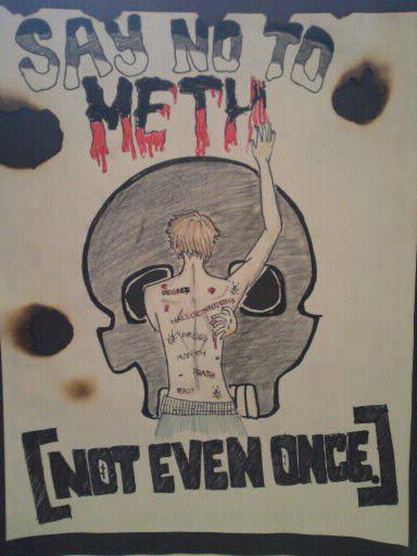 This artwork was submitted by Dyanarra B. from UMHC for the Hawaii Meth Project Take a Stand Against Meth Art contest. Dyanarra credits this page http://www.methproject.org/answers/what-are-crank-bugs.html#Ashleys-Story as inspiration.
